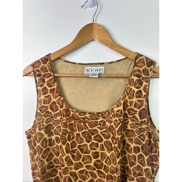 Vintage Kemp Collection Giraffe Print Sheer Tank Top Brown Y2K Safari Animal XL - Picture 2 of 10